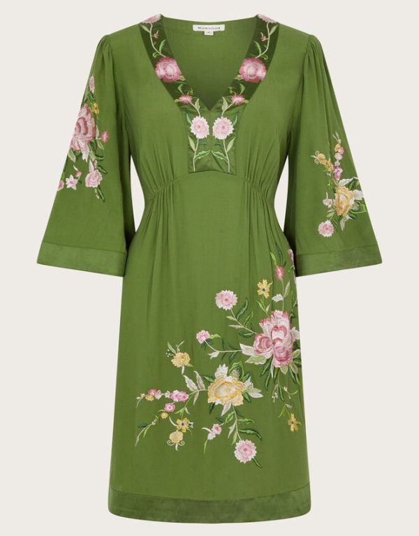 Monsoon Alice Embroidered Short Dress Green - Image 6