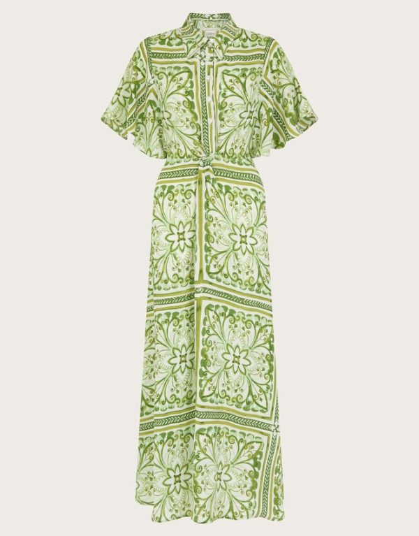 Monsoon Emilia Print Midi Shirt Dress Green - Image 6