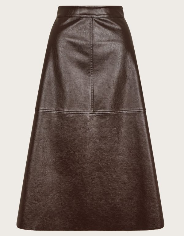 Monsoon Pippa Faux Leather Midi Skirt Brown - Image 5