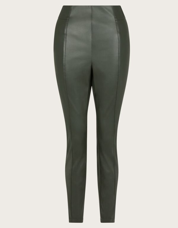 Monsoon Paige High Rise Faux Leather Leggings Green - Image 6