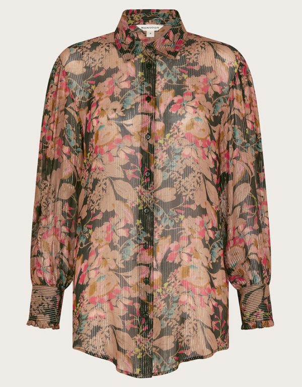 Monsoon Felicity Metallic Floral Shirt Black - Image 6