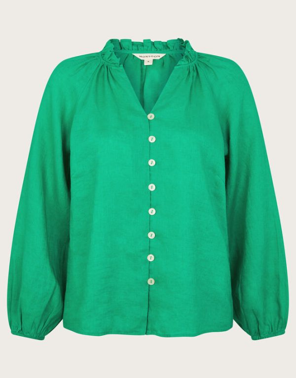 Monsoon Reine Frill Linen Blouse Green - Image 5