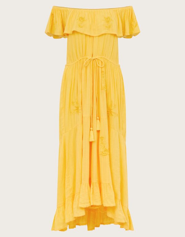 Monsoon Avani Bardot Ruffle Dress Yellow - Image 6