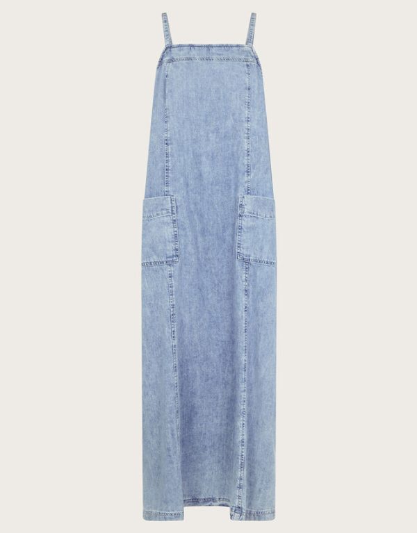 Monsoon Sian Denim Pinafore Midi Dress Blue - Image 6