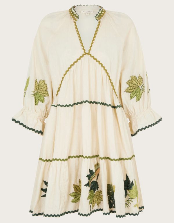 Monsoon Lila Leaf Embroidered Dress Ivory - Image 7