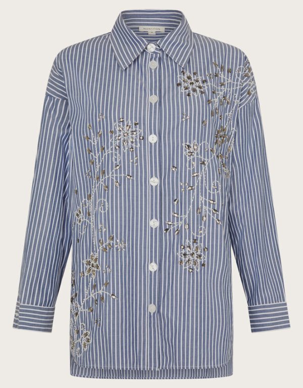 Monsoon Sherry Embroidered Stripe Shirt Blue - Image 6