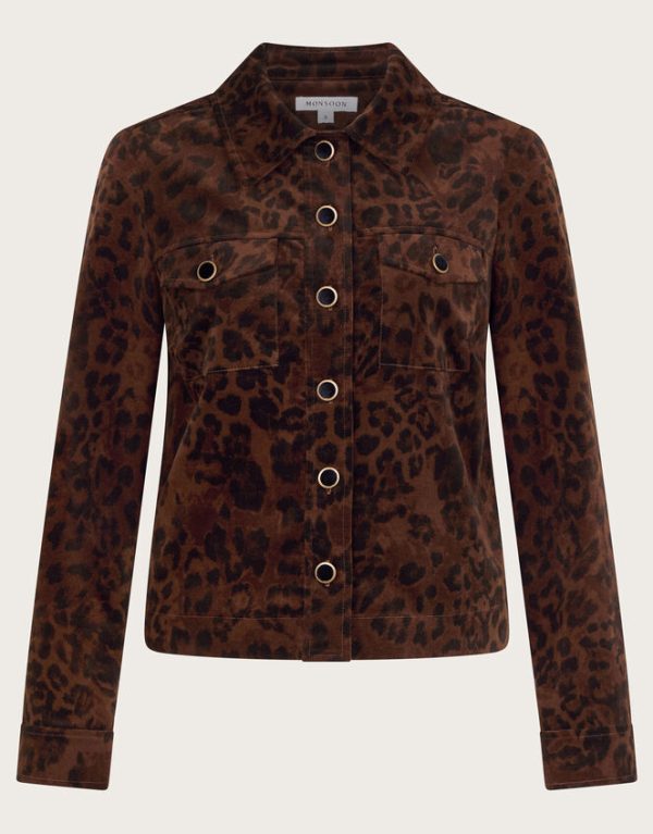 Monsoon Aida Leopard Print Crop Jacket Brown - Image 5