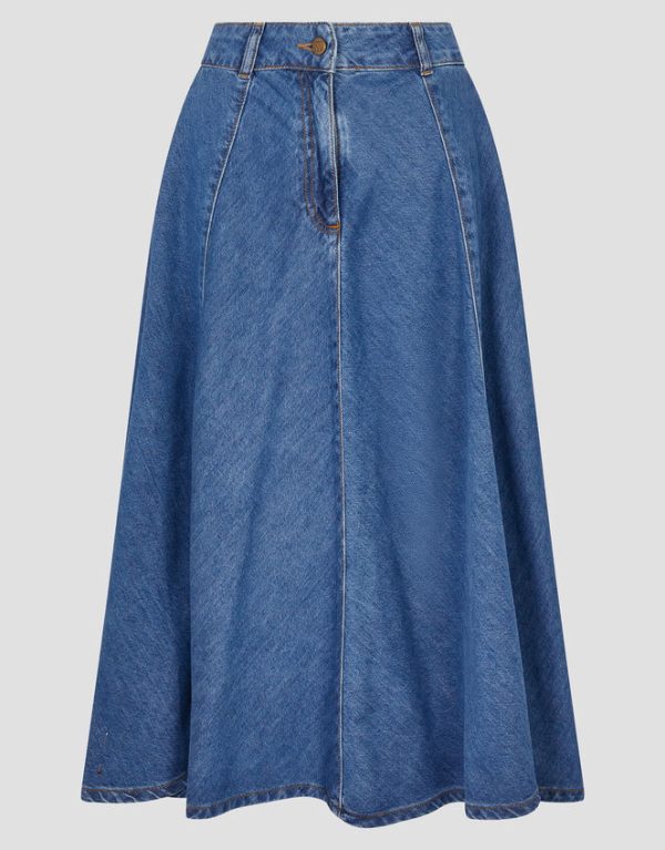 Monsoon Sara Denim A-Line Midi Skirt Blue - Image 5