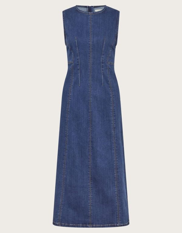 Monsoon Rhian Sleeveless Denim Midi Dress Blue - Image 6