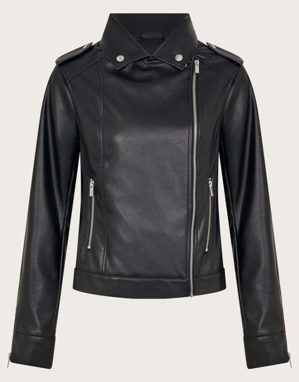 Monsoon Paloma Faux Leather Biker Jacket Black - Image 6