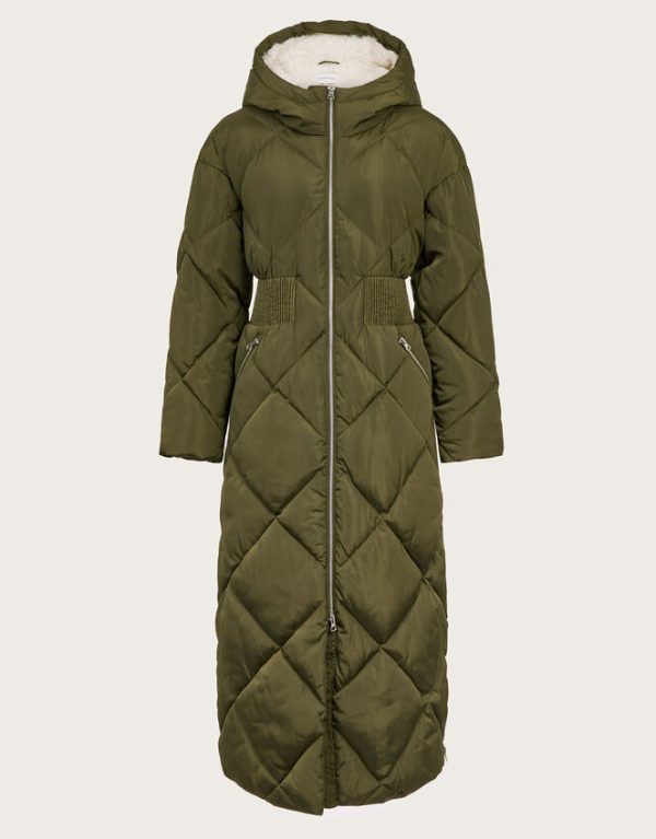 Monsoon Phoebe Fleece Quilted Puffer Coat Green - Image 5