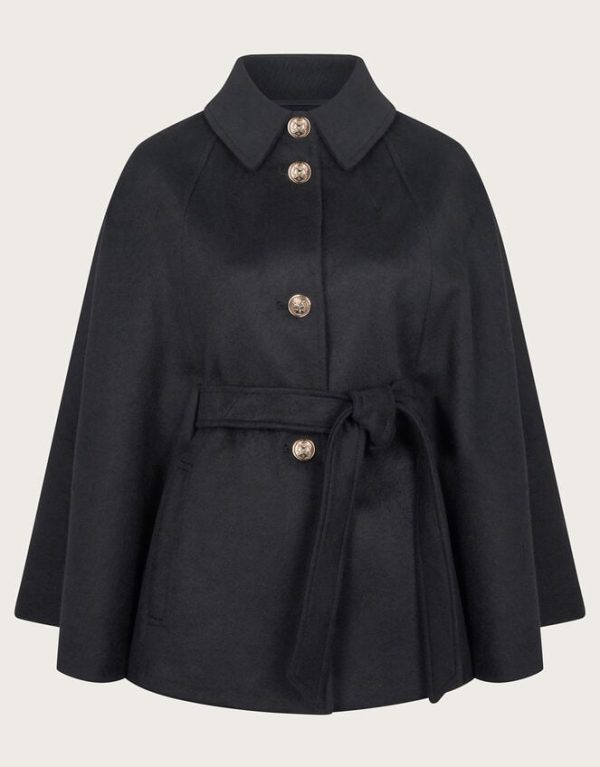 Monsoon Cecily Military Cape Coat Black - Image 6