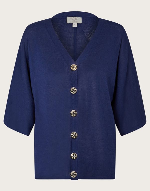 Monsoon Bea Short Sleeve Cardigan Blue - Image 5