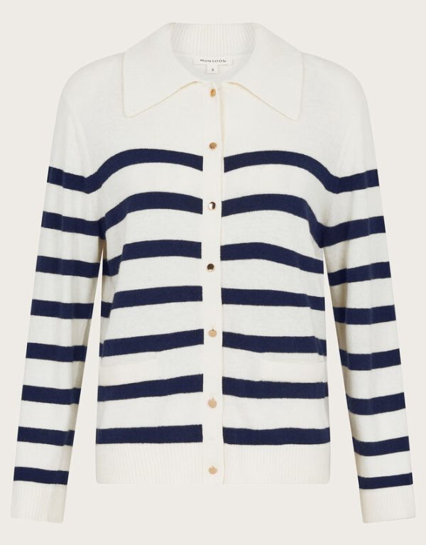 Monsoon Sybil Collar Stripe Cardigan Ivory - Image 6