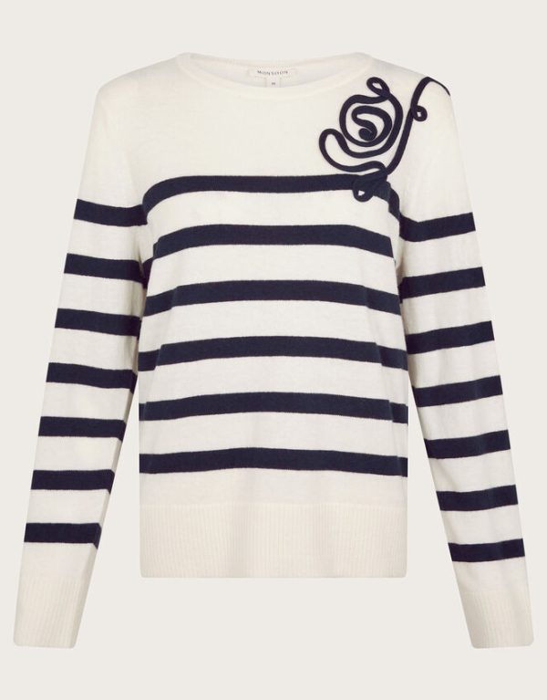 Monsoon Cate Cornelli Stripe Crew Neck Jumper Ivory - Image 6