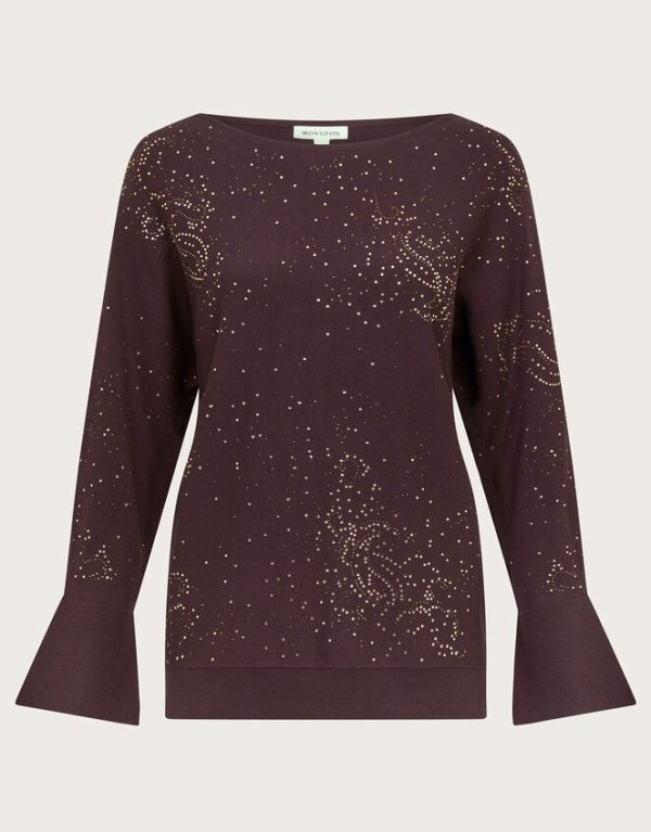 Monsoon Hope Sparkle Stud Raglan Jumper Brown - Image 5