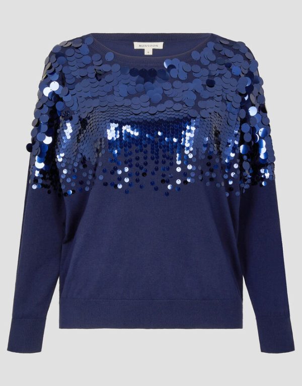 Monsoon Sabine Boat Neck Sequin Jumper Blue - Image 5