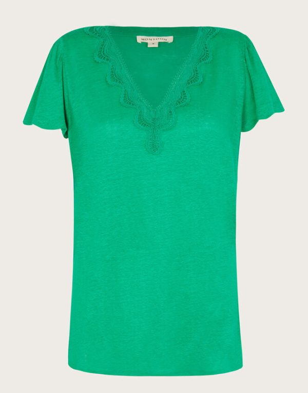 Monsoon Lisa Lace Linen T-Shirt Green - Image 5