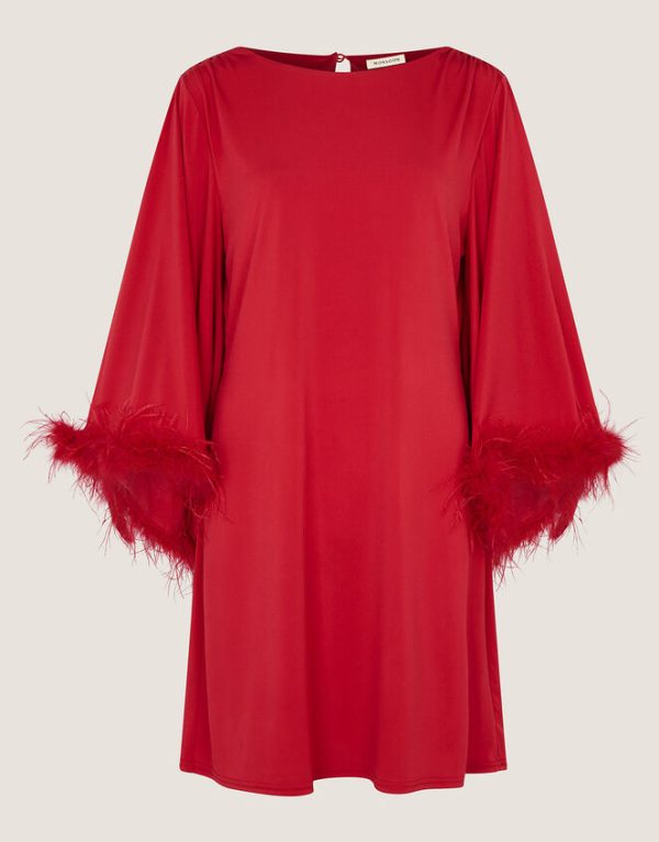 Monsoon Fi Feather Tunic Dress Red - Image 5