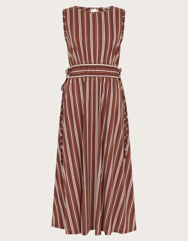 Monsoon Stripe Jersey Dress Brown - Image 6