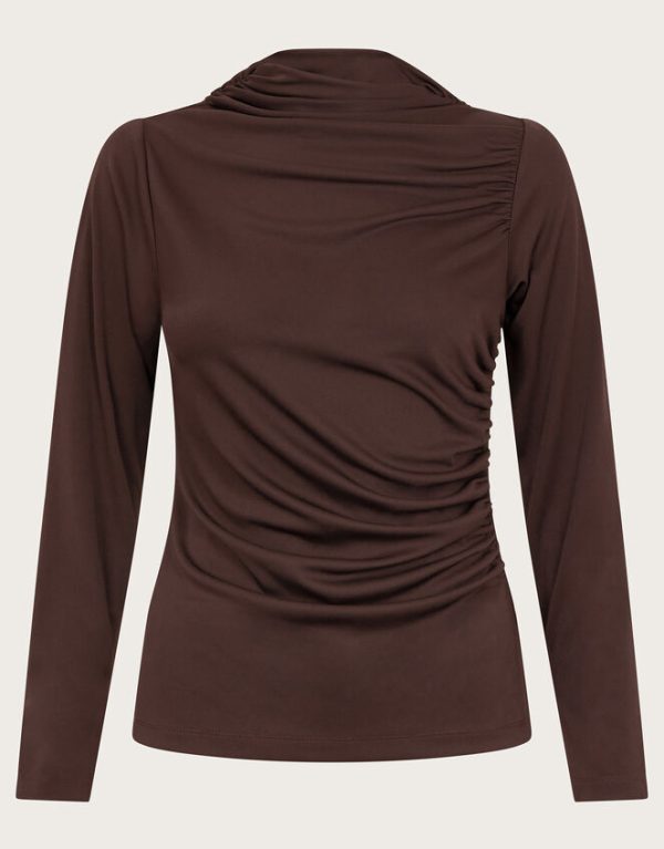 Monsoon Dayna Long Sleeve Drape Jersey Top Brown - Image 6