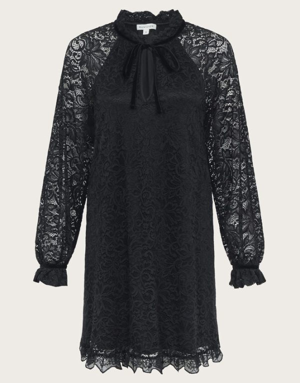 Monsoon Lulu Long Sleeve Lace Mini Dress Black - Image 5