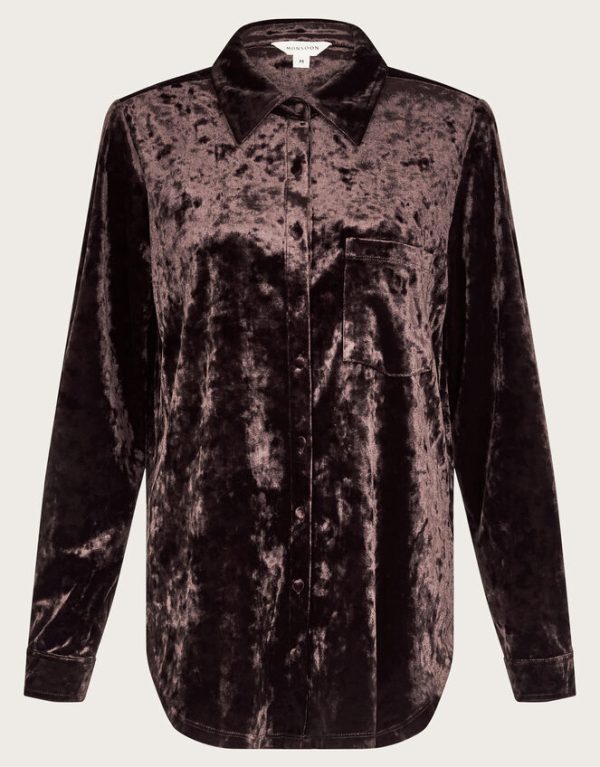 Monsoon Vida Velvet Shirt Brown - Image 5