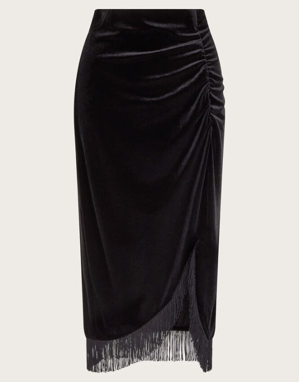 Monsoon Tia Velvet Tassel Midi Skirt Black - Image 6