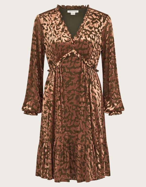 Monsoon Ali Devore Leopard Print Mini Dress Green - Image 5