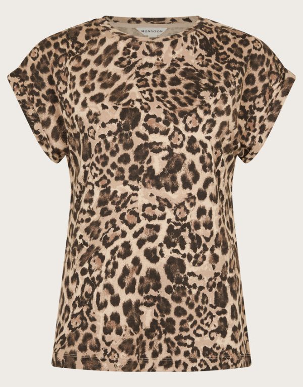 Monsoon Archi Leopard Print Jersey T-Shirt Brown - Image 5