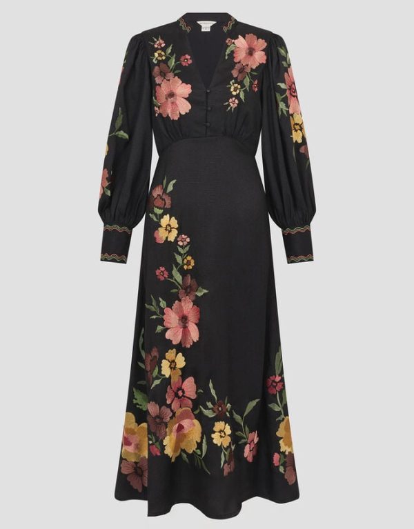 Monsoon Lyra Embroidered Midi Dress Black - Image 6