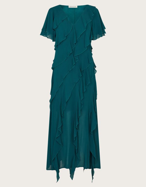 Monsoon Renata Ruffle Maxi Dress Teal - Image 5