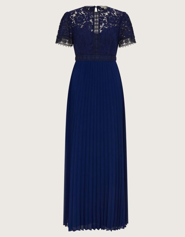 Monsoon Pippa Pleated Maxi Dress Blue - Image 5