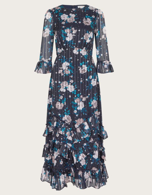 Monsoon Drew Floral Burnout Midi Dress Blue - Image 6