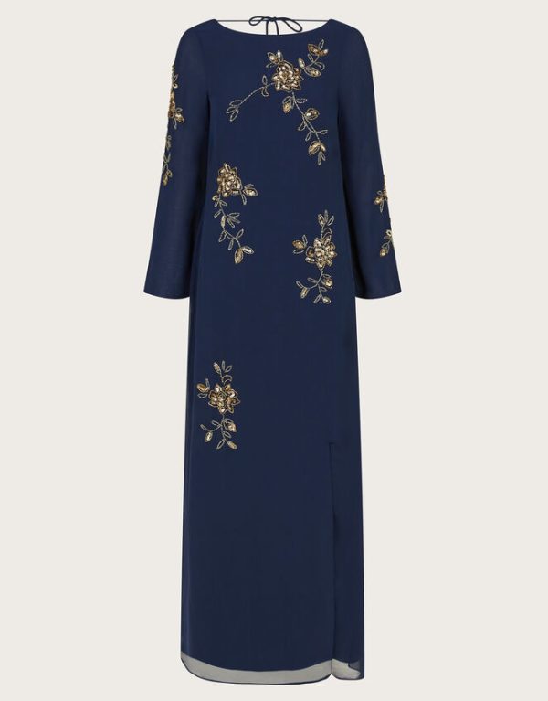 Monsoon Sarah Flute Sleeve Floral Sequin Maxi Dress Blue - Image 5