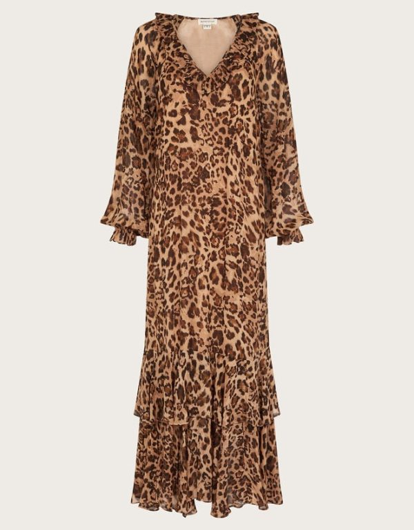 Monsoon Rowena Leopard Print Ruffle Dress Brown - Image 6