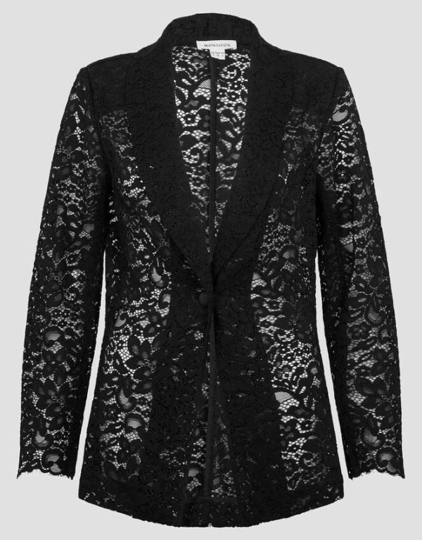 Monsoon Lola Floral Lace Blazer Black - Image 6