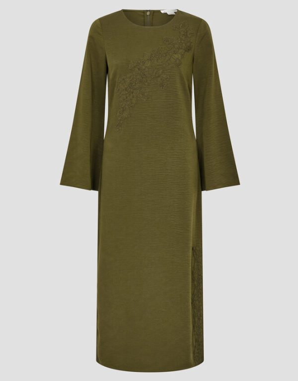 Monsoon Nyla Lace Long Sleeve Midi Dress Green - Image 6