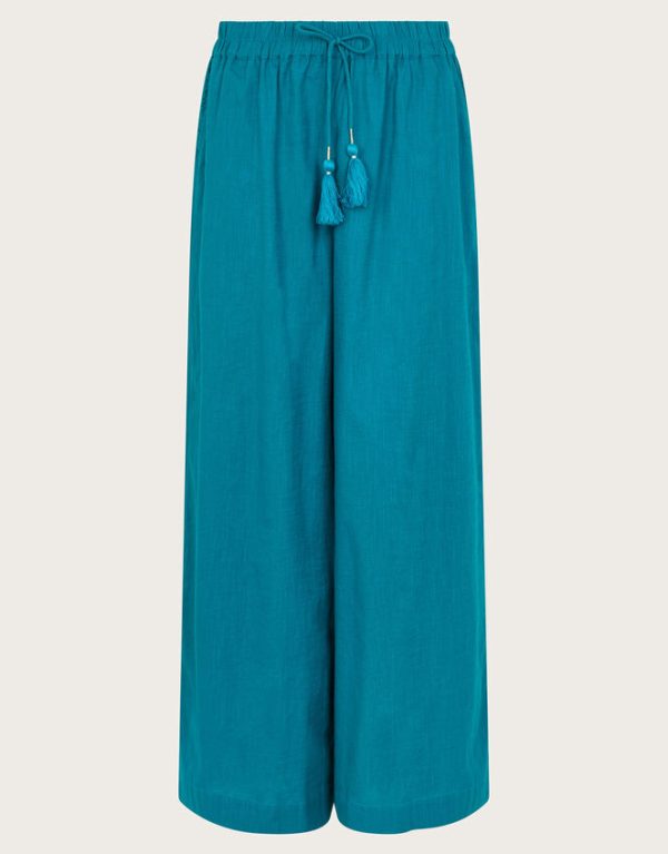 Monsoon Yara Plain Wide Leg Trousers Teal - Image 6