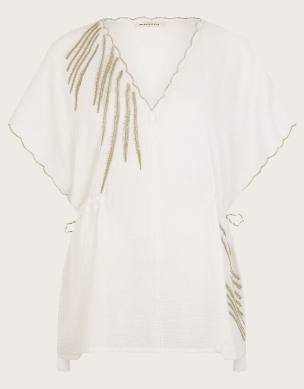 Monsoon Cali Embroidered Leaf Top Ivory - Image 5