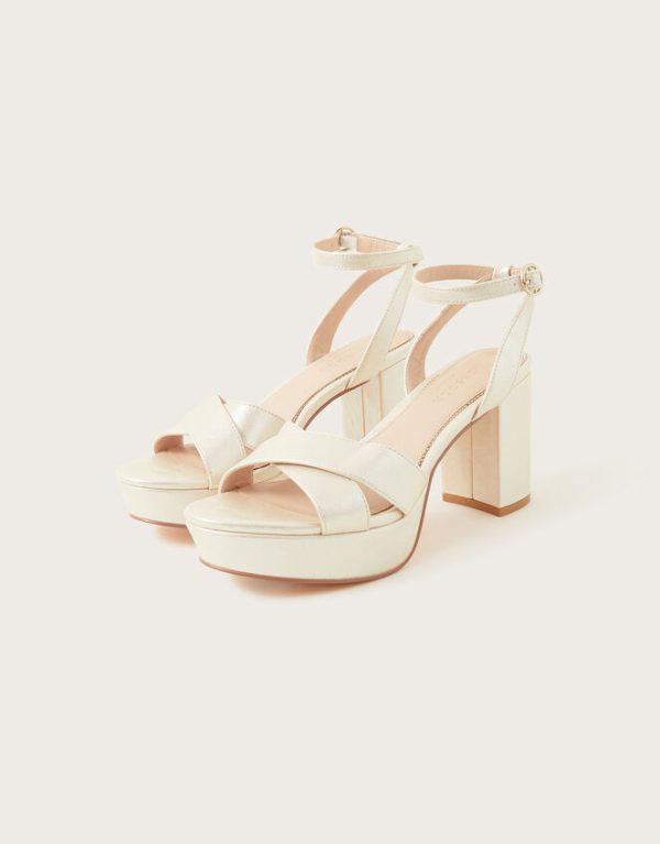 Monsoon Pearlised Platform Heeled Sandals Ivory