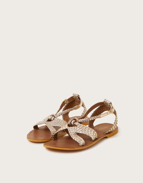 Monsoon Woven Leather Sandals Gold - Image 2