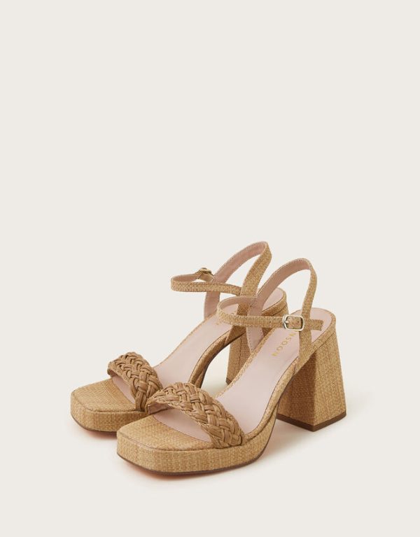 Monsoon Raffia Block Heel Sandals Natural