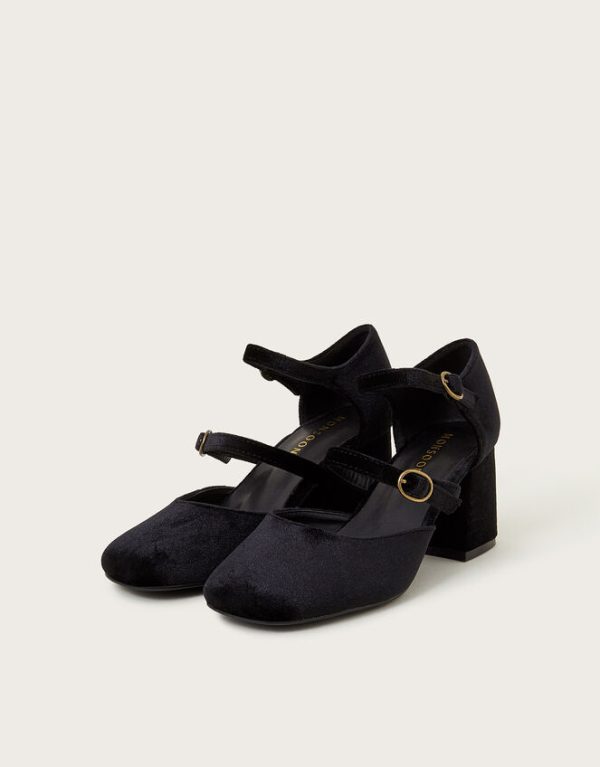 Monsoon Ruth Velvet Mary Jane Heels Black - Image 2