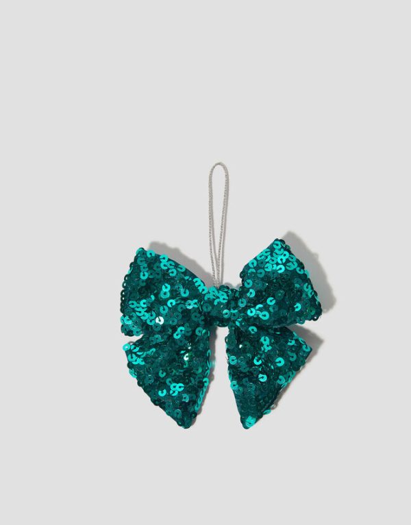 Monsoon Sequin Bow Christmas Tree Decoration Teal