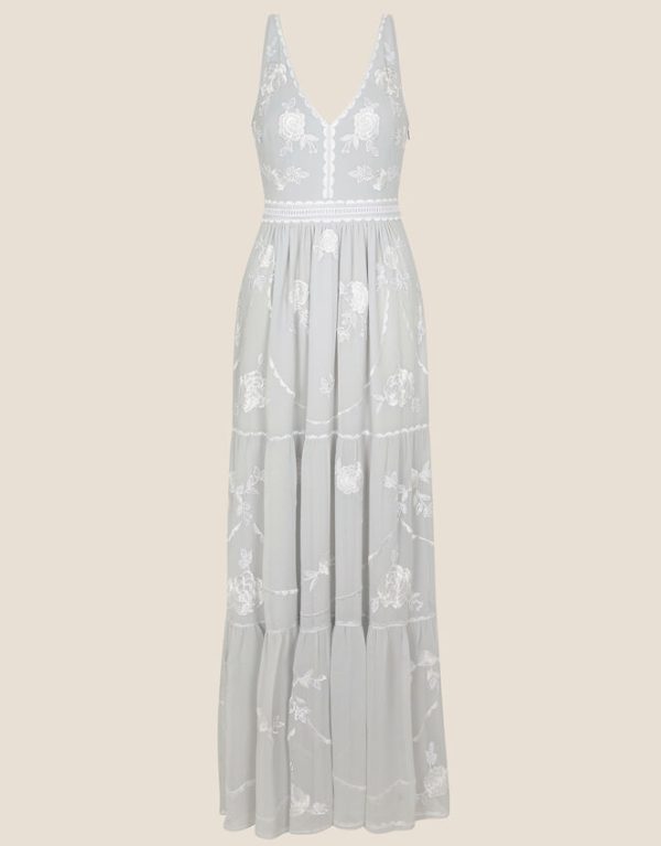 Monsoon Alexis Embellished Maxi Dress Silver - Image 4