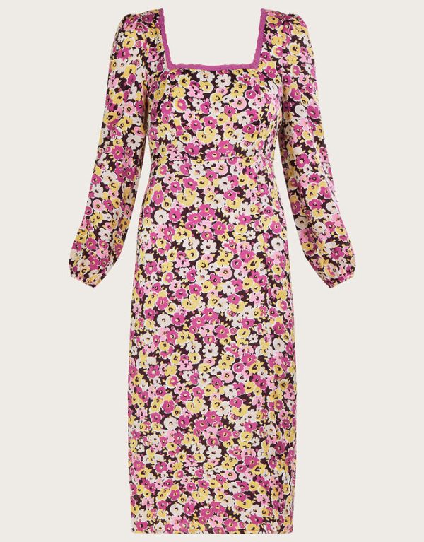 Monsoon Daria Long Sleeve Midi Dress with Recycled Polyester Pink - Image 5