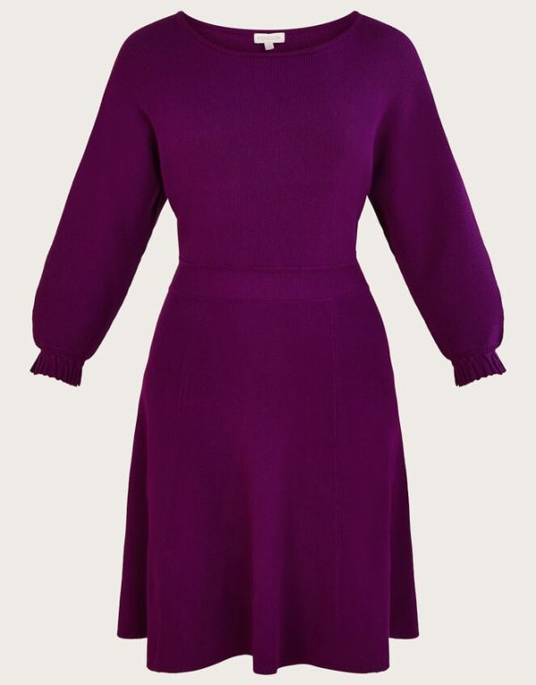 Monsoon Pleat Cuff Short Knit Dress Purple - Image 4