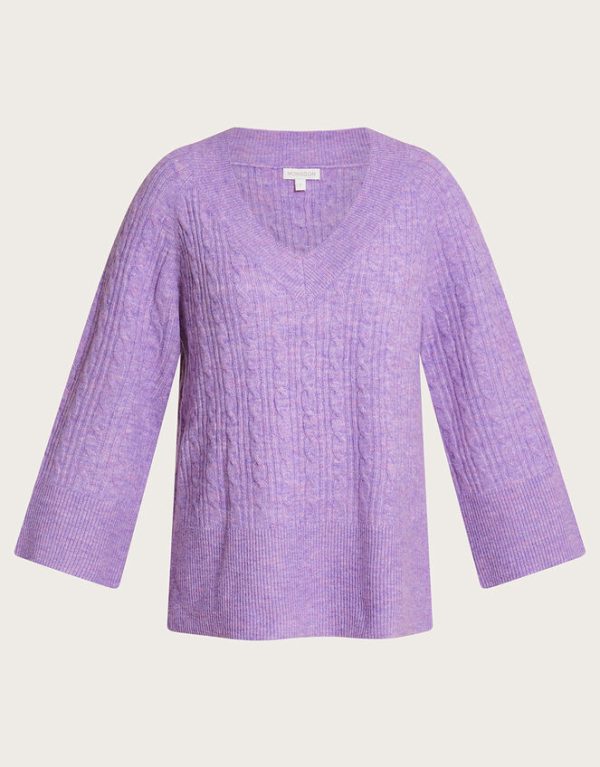 Monsoon V-Neck Cable Longline Jumper Purple - Image 5