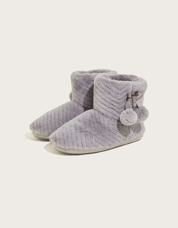 Monsoon Quilted Pom-Pom Slipper Boots Grey - Image 2